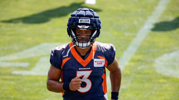 Denver Broncos quarterback Russell Wilson (3) during training camp at Centura Health Training Center.